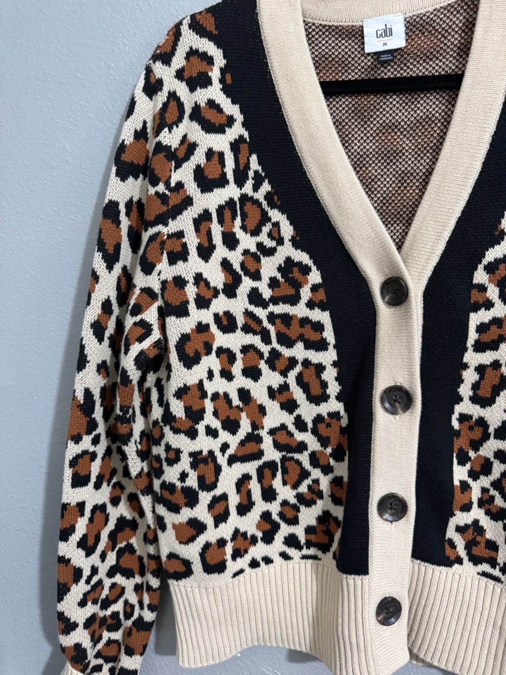 CAbi Leopard Print Cardigan Sweater - Cream/Tan/Black - Picture 4 of 12